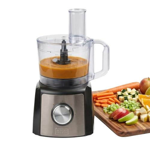 BLACK+DECKER BXFPA1200E - Küchenmaschine, 1.200W, Behälter 1,5l, 2 Geschwindigkeitsstufen/Turbofunktion, 8 Zubehörteile, Anti-Fingerprint, Edelstahlklingen und -scheiben, BPA-frei
