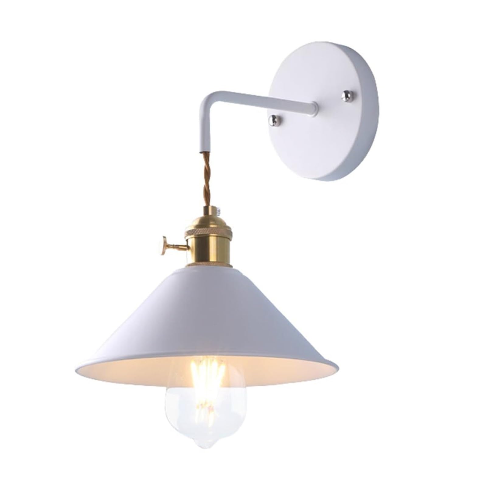 HUAYUSEDF Macaron Wall Lamp E27 Copper Holder with On Off Switch Black Sconce for Bedroom Living Room Farmhouse Restaurant Study(White)