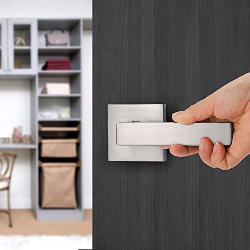 Probrico Square Interior Non-Turning Door Lever, Half Dummy Keyless Satin Nickel Handle,Single Dummy,Universal Handing,Heavy Duty #TOP2