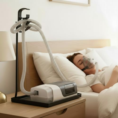 Geiserailie CPAP�z�[�X�z���_�[�A�}�X�N�ƃz�[�X�x�b�h�T�C�h�I�[�K�i�C�U�[�A�_��ŋȂ�����u���P�b�g���`���[�u�̗��܂��݂艺���}�X�N��h���ACPAP�p�i��������Ɛ���