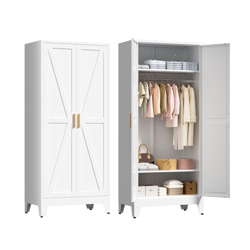 LCAOPC 71" Tall Metal Wardrobe Closet with Adjustable Shelves and