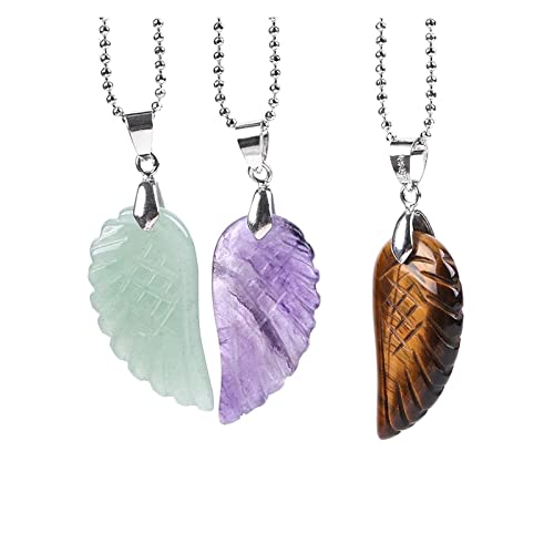 ICAMAS Colliers Aile d'ange Pierre précieuse Naturelle et pendentifs Cristal de Roche Violet Rose Lapis Lazuli Opale Vert Aventurine Bijoux (Color : Obsidian Chain) – vue 5