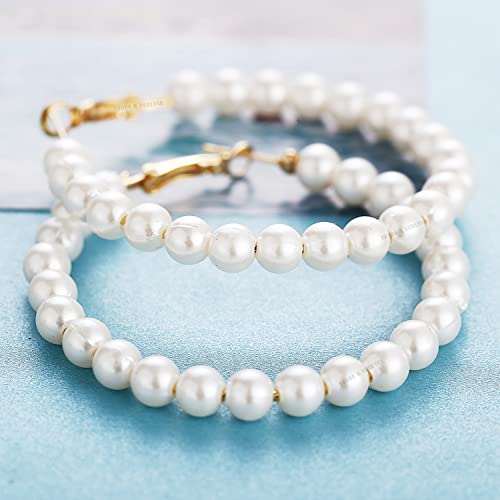 Image of Young & Forever Gift Gold Plated Brass and Simulated Beaded Pearl Hoop Earrings for Women /Girls
