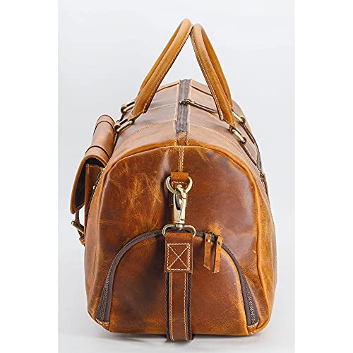 KomalC 24 Inch Leather Duffel Bags for Men and Women Full Grain Leather Travel Overnight Weekend Leather Bags Sports Gym Duffel for Men