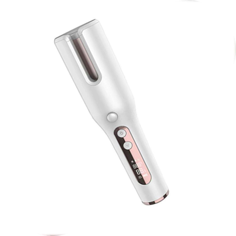 Bezprzewodowa automatyczna lokówka do włosów, ładowanie przez USB, ceramiczne, ekran LCD, regulacja temperatury, ustawienia timera (biała)