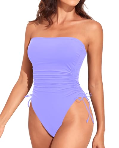 Image of Yonique Women Strapless One Piece Swimsuit Tummy Control Bandeau Bathing Suit Cheeky Swimwear