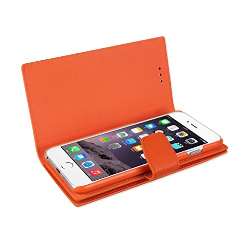 Reiko Genuine Leather Hidden Wallet Case With Rfid Shielded Card Slots For Iphone 6/6S 4.7" - Retail Packaging - Tangerine #TOP3