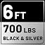 6 ft Olympic Bar, 30 lb, 700 lb, 28mm, Black & Silver