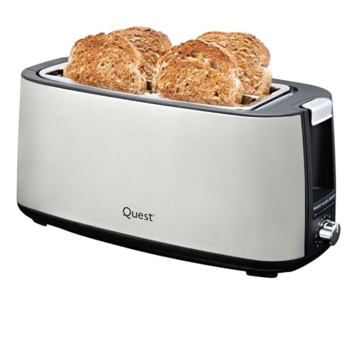 Image of Quest 4 Slice Toaster with Long Slots, Removable Warming Rack and Removable Crumb Tray, 7 Browning Levels, Reheat & Defrost, Stainless Steel Finish