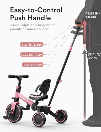 besrey 4 in 1 Toddler Bike, Toddler Tricycle for 1-3 Year Old, Trike with Push Handle, Backrest and Safety Belt, Birthday Gifts and Toys for Boys and Girls, Balance Bike - image 8