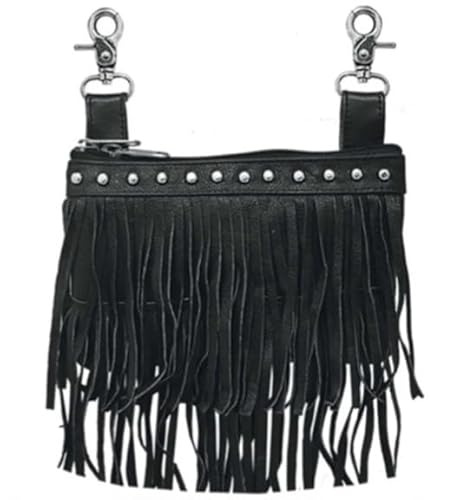 Purse for Women, Crossbody Bag, Clip-on Loop Hanging Wallet, Hip Waist Pouch in Canvas and Leather Fur Fringe Made in Pakistan