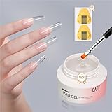 GAOY 60g Nail Extension Hard Gel, Clear Builder Gel, Long Lasting UV Nail Strengthener with Forms, Base Coat Top Coat Needed