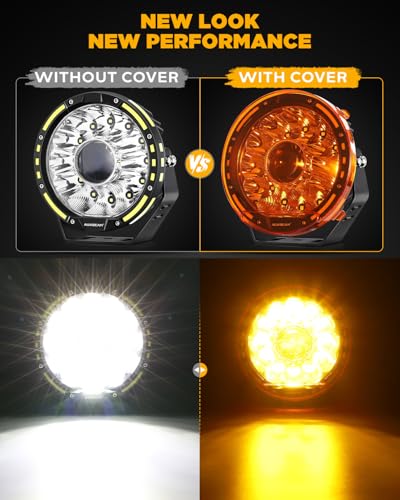 Image of Auxbeam 7 Inch Deep Amber Light Covers for 360-PRO /RAY-L Series, 2300K Dark Amber Tint Round Off-Road Light Lens Cap, Light Bar Covers for Fog Rain Dust Snow, 2 Packs
