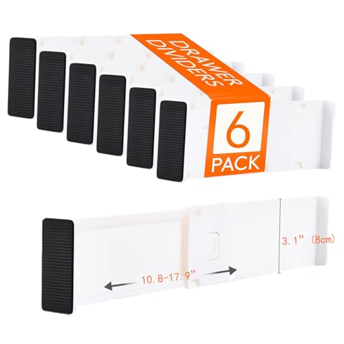 Yagizaai 6-Pack Adjustable Drawer Dividers (10.8"-17.9"), 3.1" High Expandable Organizers