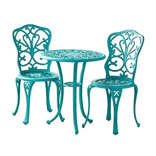Outdoor 3-Piece Cast Bistro Set, All-Weather Cast Aluminum Outdoor Bistro Furniture Set, Patio Bistro Table Sets With 2 Chairs And 1 Round Table With Umbrella Hole For Porch, Lawn, Garden, Backyard #TOP1