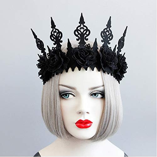 SHOKUTO Halloween Rose Crown Headband, Gothic Halloween Flower Headband for Women, Girl, Adults Witcher Makeup Hair Accessories for Halloween Dancing Party Cosplay Masquerade Decoration-Black
