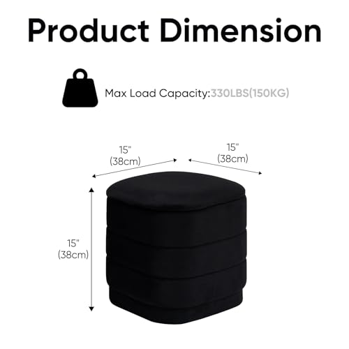 Image of 15 inch Velvet Storage Ottoman with Tray, Foldable Square Ottoman Footrest with Reversible Wood Lid, Collapsible Storage Footstool for Bedroom, Living Room, Dorm, Black