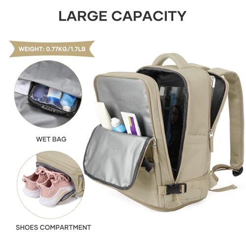 Image of coowoz Travel Backpack For Women Men,Carry On Backpack,Hiking Backpack Waterproof Outdoor Sports Rucksack Casual Daypack travel essentials(Khaki)