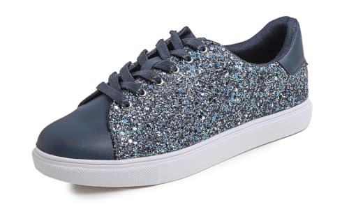 Image of FEVERSOLE Women's Fashion Lace Up Dress Sneakers Sparkly Party Shiny Shoes