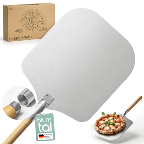 Blumtal Pelle à pizza 30,5 x 30,5 cm + manche en bois amovible 24,5 cm - Pelle à pizza ultra robuste - Spatule à pizza/pelle à pain - Avec crochet de...