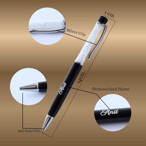 Image of Personalized Pen with Name Engraved I Metal Classy Customized Roller Ball Pens I Comfortable to Hold & Write I Gift for Men & Women Birthday Corporate Gifting (Crsystal Pen)