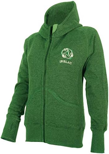 Malham Ladies Irish Zipper Hoodie with Triskele - Front Pockets - 100% Cotton (16-18 Years) Green
