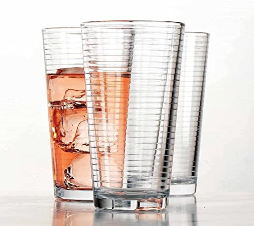Drinking Glasses – Set of 10 – Highball Glass Cups By Glavers, Premium Quality Cooler 17 Oz. Ribbed Glassware. Ideal for Water, Juice, Cocktails, and Iced Tea. Dishwasher Safe.
