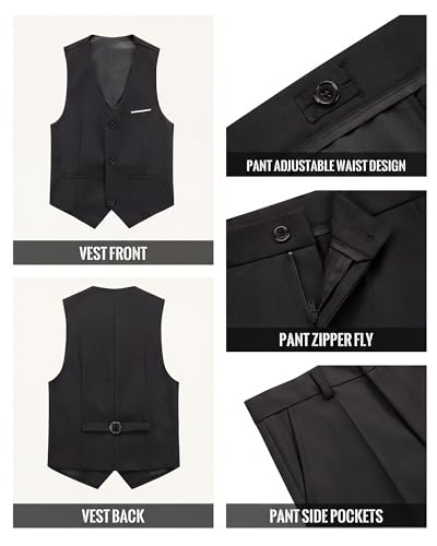 WULFUL Boys\' Formal Suit Set,Slim Fit Tuxedo Wedding Suit 6-16 Years with Adjustable Waist Black