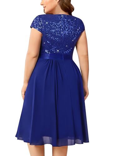 Knitee Women's Plus Size Elegant Sequin Glitter Chiffon Ruffle Style Cocktail Prom Flowy Dress2