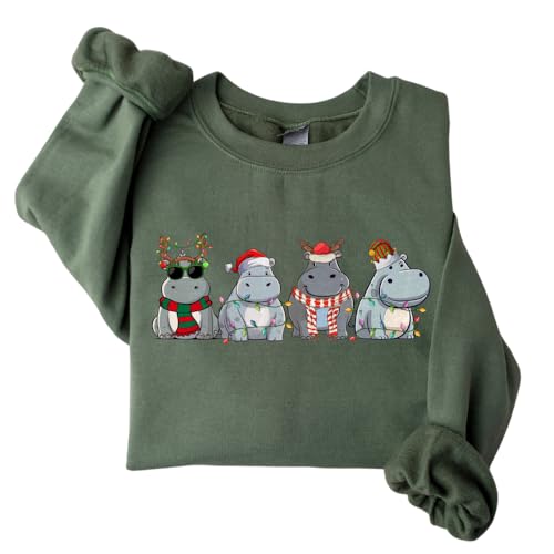Christmas Hippo Sweatshirt, Cute Retro Hippo Xmas Gift Shirt, Hippo Lover Christmas Shirt, Hippo Xmas Tee Gift, Xmas Hoodie Present, Cozy Winter Shirt, Oversized Shirt, Cute Animal Christmas Gift