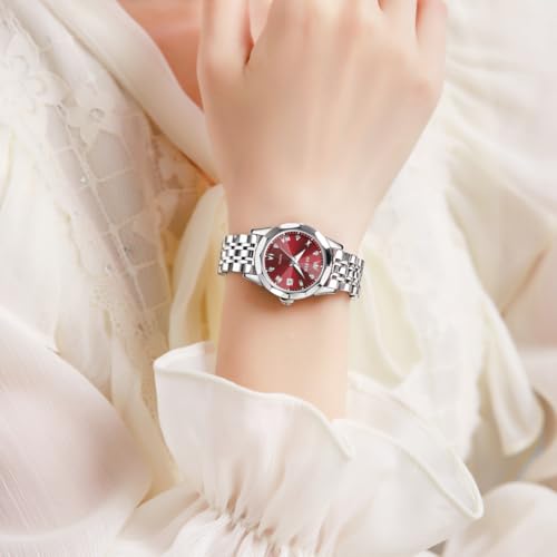 Image of OLEVS Womens Watch Fashion Dress Diamond Female Watches for Ladies Analog Stainless Steel Waterproof Luminous Day Date Two Tone Wristwatch
