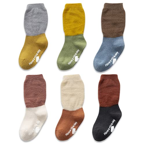 Image of J Poqobog Baby Girls Boys Socks infant Cotton Crew Socks for newborn Non Slip/Anti Skid Toddler Knee-high Socks set