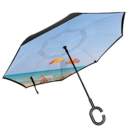 Preisvergleich Produktbild Auto Reverse Umbrella, Beach Chair Umbrella On Beach Freizeit Touristenattraktionen Dekoratives Foto, mit C-förmigem Griff