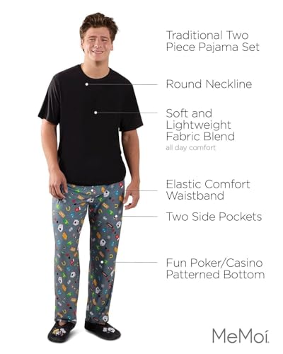 MeMoi Men's Deal Me In Two Piece PJ Set In A Bag Med Gray Heather S3