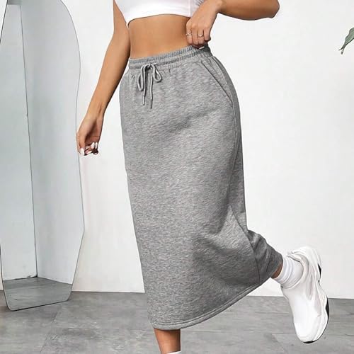 Women's Midi Skirt Drawstring High Waist Sweat Skirts with Pockets Solid A Line Maxi Skirts Businon Patched Work Pencil Skirt3