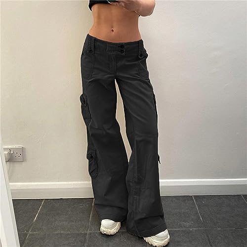 Women's Baggy Cargo Trousers Pants Low Waist Jogging Bottoms Track Pants Streetwear Wide Leg Casual Pants (Black, M)3