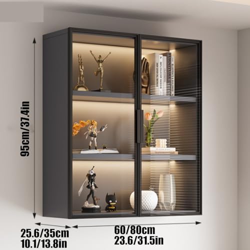 Wall Mounted Glass Display Cabinet - Handmade Bookcase with Glass Doors for Kitchen & Bathroom Storage, 60x25x95cm, Stylish Showcase for Collectibles & Decor