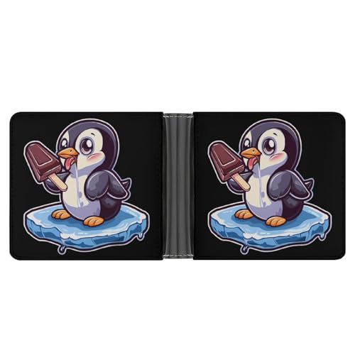 Penguin Love Ice-Cream Funny Billfold Wallet Credit Card Holder Slim Passcase Pouch Purse for Men Women
