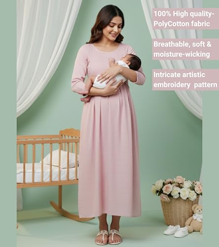Image of DUMMY SHAPE Maternity Gown for Women | Floral Anarkali Flare Kurta with Dual Nursing Zippers | Pregnancy & Breastfeeding | Feeding Kurtis | Baby Shower | Mom to Be Gifts for Pregnant Woman