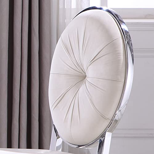 Acedécor Dining Chair, Beige Velvet Upholstered Armless Side Chair With Silver Stainless Steel Legs And Oval Metal Trim Backrest, Set Of 8 #TOP5