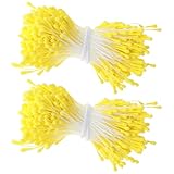 Tyqour 720 Pcs 3mm Yellow Pearl Double Heads Handmade Flower Stamens for Flower Making Artificial Paper Stamens for Crafts DIY Christmas Card Wedding Scrapbook Decoration