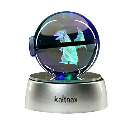 Kaitnax - Bola de Cristal Grabada con Láser en 3D (50 mm) con base LED