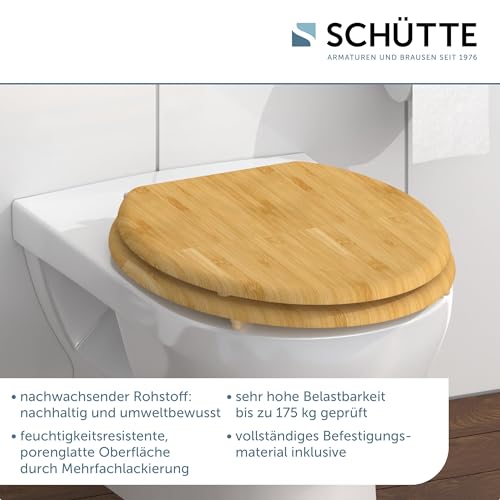 SCHÜTTE WC-Sitz BAMBOO ohne Absenkautomatik aus Bambus, nachhaltiger Toilettendeckel mit 175kg Belastbarkeit, Toilettensitz mit Brille, Klodeckel für WC, Holz Klobrille