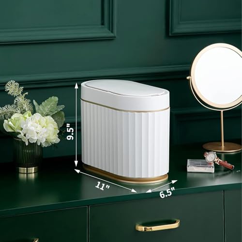 Image of jinligogo ELPHECO Touchless Trash Can with Lid, 1.3 Gallon / 5 Liter Small Automatic Motion Sensor Garbage Bin, Slim Rectangular Plastic Wastebasket for Bathroom, Bedroom, Kitchen, Office (Golden)