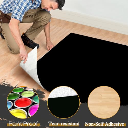 Image of 40 inchx100ft Black Floor Protection Film Anti Slip Paint Proof Reusable Cover