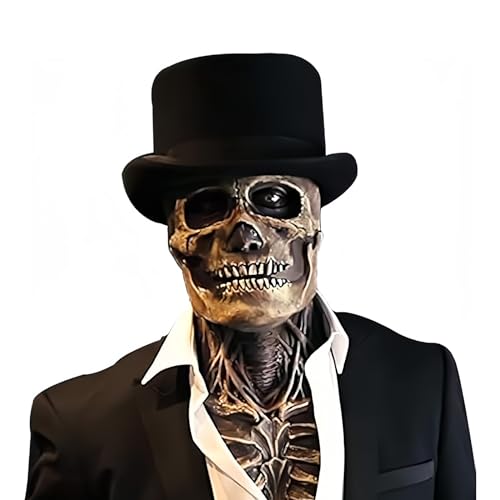 Halloween Skull Mask,Scary Full Head Horror Mask with Movable Jaw, Scary Realistic Latex Helmet Cosplay Party Props