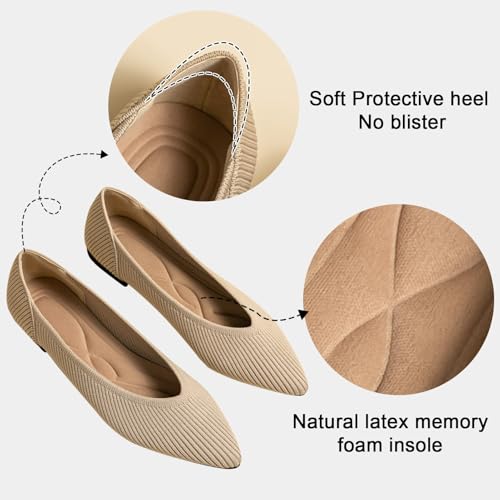 TINGRISE Women's Flats Shoes Pointed Toe Knit Ballet Comfortable Dressy Slip On Flat Beige 4.5UK - Image 2