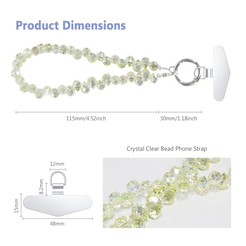 Image of TENOC Beaded Phone Wrist Strap, Light Yellow | Cellphone Lanyard Chain, Sparkling Wristlet Bracelet, For Women