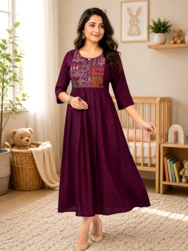Image of RITIJYA Feeding Kurtis for Women with Zip | Maternity Gown Pregnancy Dress for Nursing Mothers | Viscose Rayon | Stylish & Comfortable | S to 4XL | Maternity Wear Feeding Dress Tops