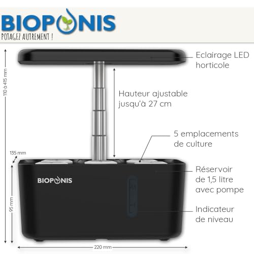 Bioponis Eden Noir – Hydroponischer Gemüsegarten für den Innenbereich – 5 Anzuchtplätze
